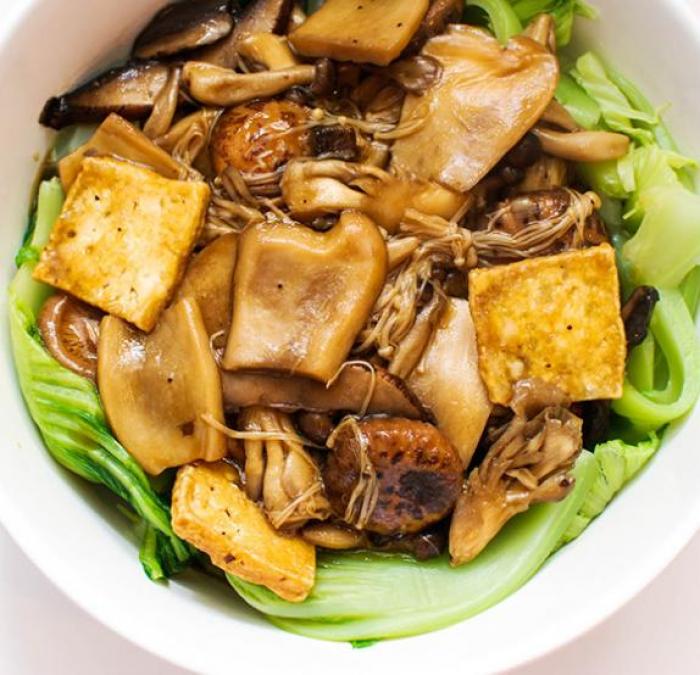 Steamed Tofu, Gai choy & Shiitake Mushrooms